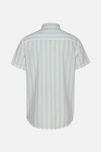 Blauw gestreept overhemd met korte mouwen van TOMMY JEANS, rugaanzicht.