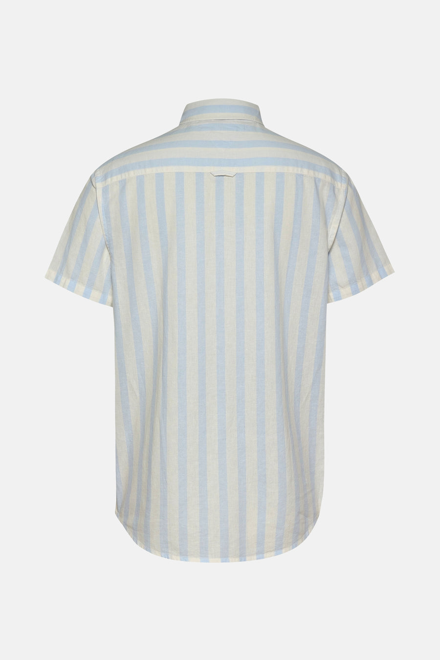 Blauw gestreept overhemd met korte mouwen van TOMMY JEANS, rugaanzicht.