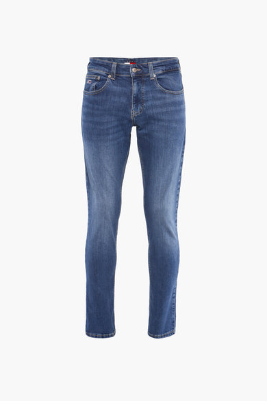 Slim fit jeans van denim in middenblauw van TOMMY JEANS, met subtiele wassing.
