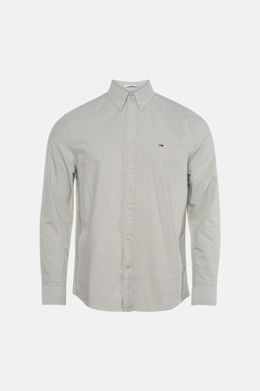 Groen overhemd van TOMMY JEANS, lichte stof, knoopsluiting, klein logo op borst, front view