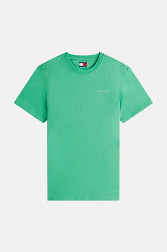 Groen T-shirt met korte mouwen van TOMMY JEANS, met een klein logo op de borst.
