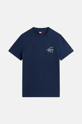 Blauw T-shirt met korte mouwen van Tommy Jeans, met geborduurd logo op de borst en de vlag op de mouw.
