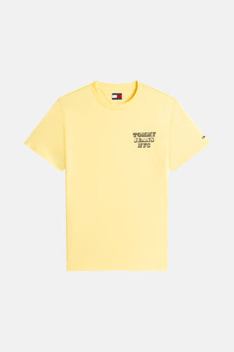 Geel T-shirt met korte mouwen van TOMMY JEANS, met logo op de borst en kleine vlag op de mouw.
