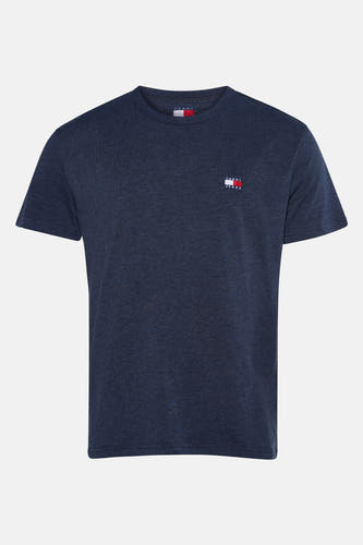 Blauw T-shirt met korte mouwen van TOMMY JEANS, met logo op de borst en een effen kleur.
