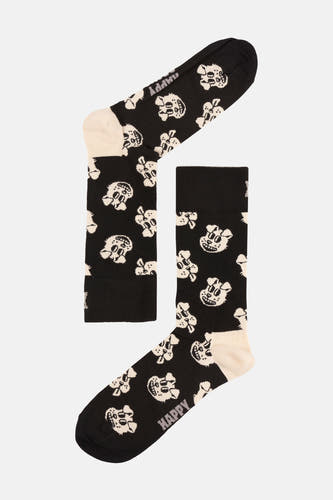 Zwarte sokken van Happy Socks®, met een patroon van witte doodshoofden.