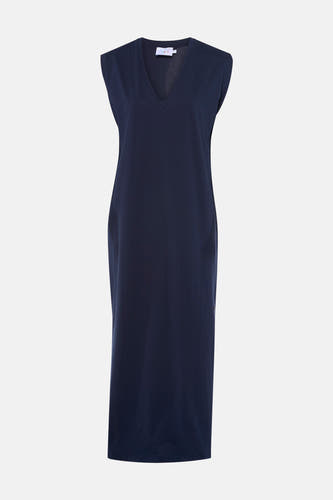 Donkerblauw mouwloos kleedje van ADORE, met V-hals en gladde stof, front view