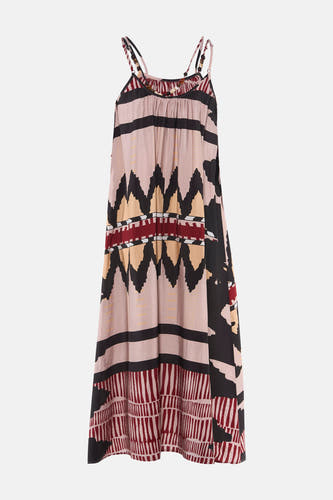 Multicolor mouwloos kleedje van ADORE met geometrische print, dunne bandjes en kralenbeslag, front view