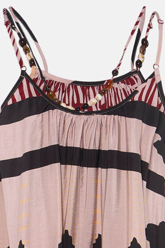 Multicolor mouwloos kleedje van ADORE met gestreepte bandjes, houten kralen en ruches aan de taille