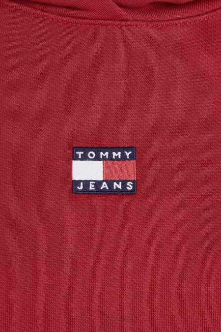 Rode sweater met kap van TOMMY JEANS, met het logo-embleem op de borst, en een effen patroon.