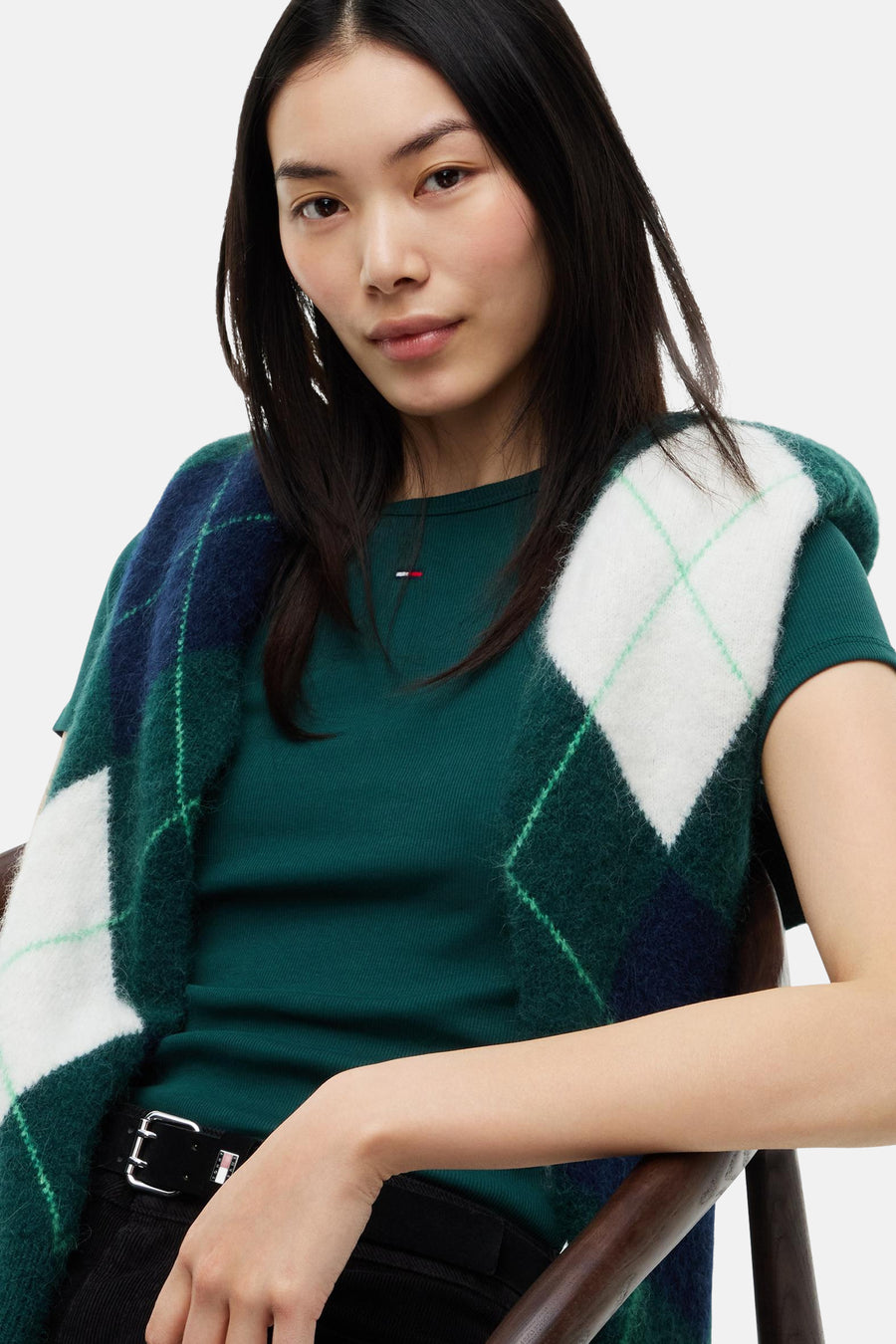 Top uni manche courte vert - TOMMY JEANS