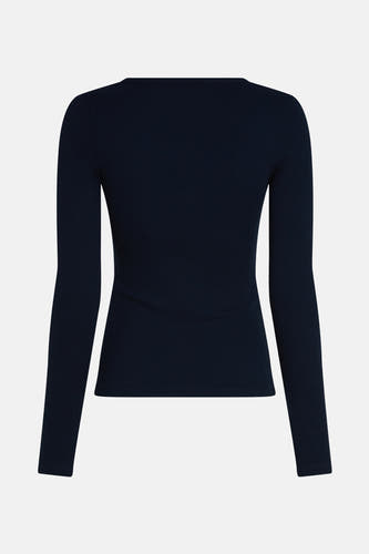 Blauw T-shirt met lange mouwen van TOMMY JEANS, met een fijne ribstructuur en een ronde halslijn op de achterkant.