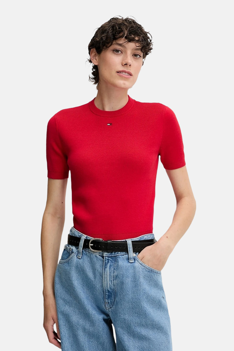 Pull à col rond - rouge - TOMMY JEANS