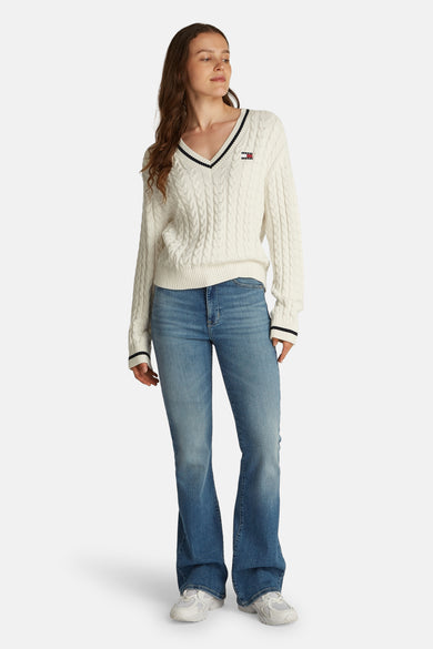 Trui met V-hals Wit - TOMMY JEANS