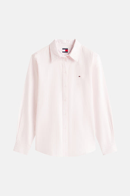 Roze overhemd met lange mouwen van TOMMY JEANS, met een klein logo op de borst.