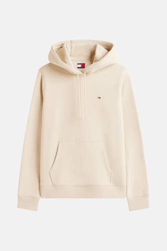Beige sweater van TOMMY JEANS met lange mouwen, capuchon en logodetails.
