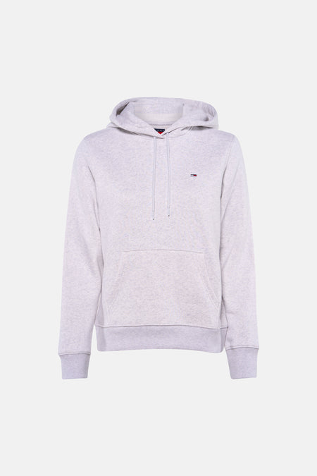 Grijze hoodie met capuchon van TOMMY JEANS, voorzien van voorzak en klein logo op borst, front view