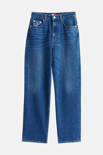 Jean droit bleu marine de Tommy Jeans, avec une ceinture de taille normale et une structure denim classique.