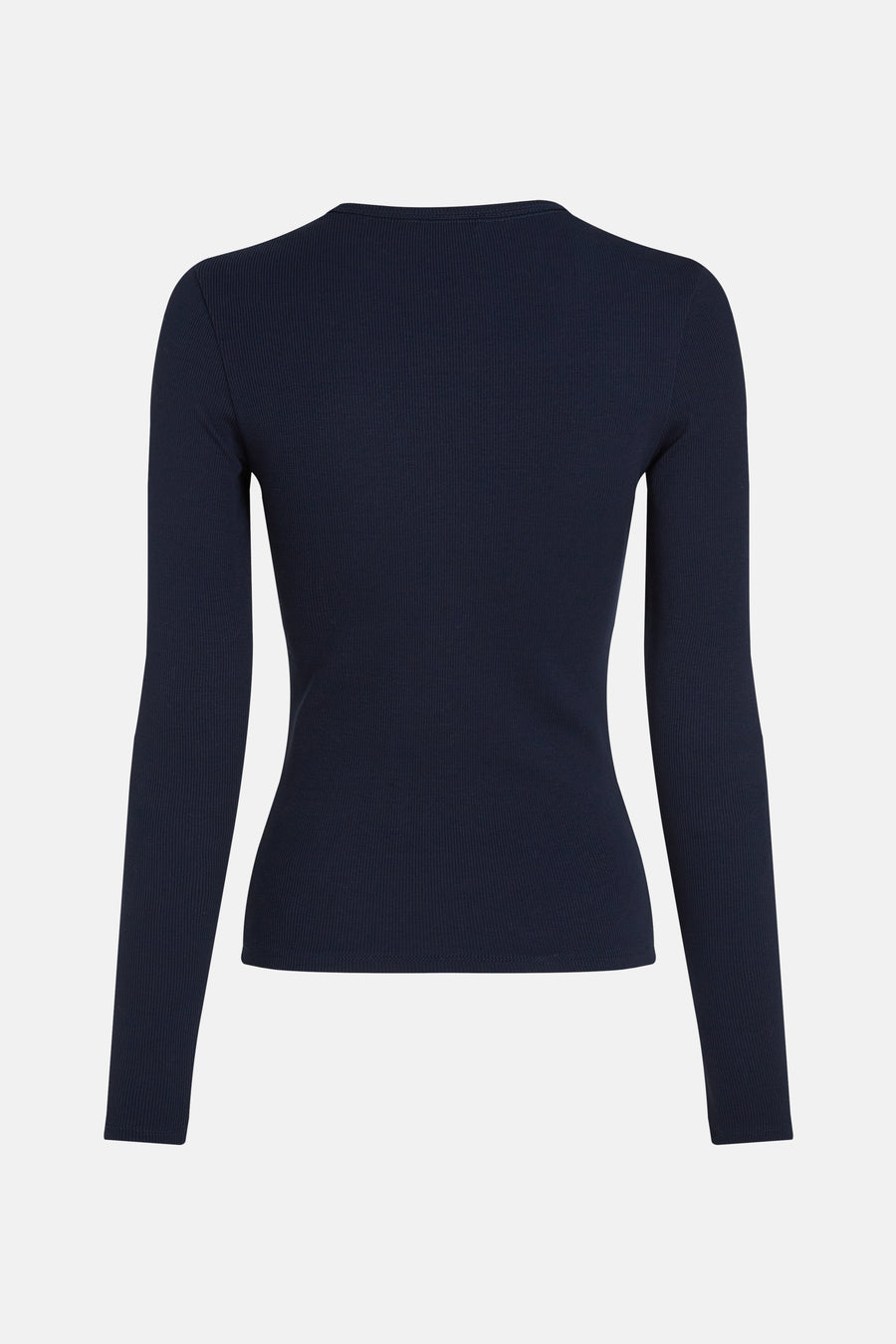Blauw T-shirt met lange mouwen van TOMMY JEANS, met een subtiele ribgebreide textuur.