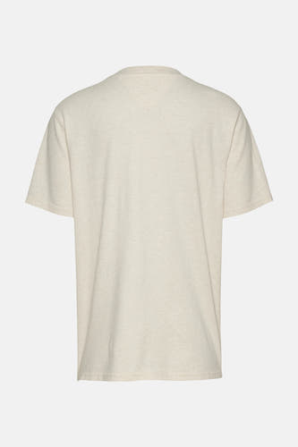 Ecru T-shirt met korte mouwen van TOMMY JEANS, achterkant weergegeven, met een effen, gemêleerde textuur.
