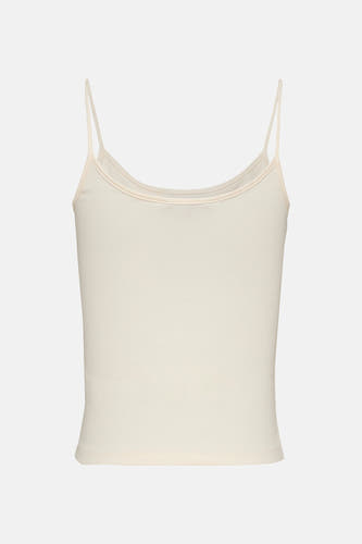 Ecru singlet van TOMMY JEANS, met dunne bandjes en een ribgebreide textuur.
