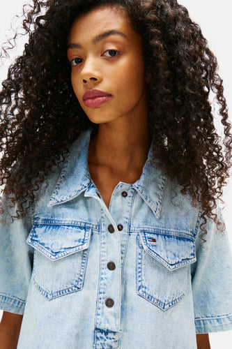 Robe à manches courtes - Light blue denim - TOMMY JEANS
