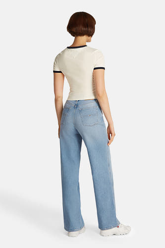 Jeans wide van lichtblauwe denim van TOMMY JEANS, met wijde pijpen en achterzakken met logo.

