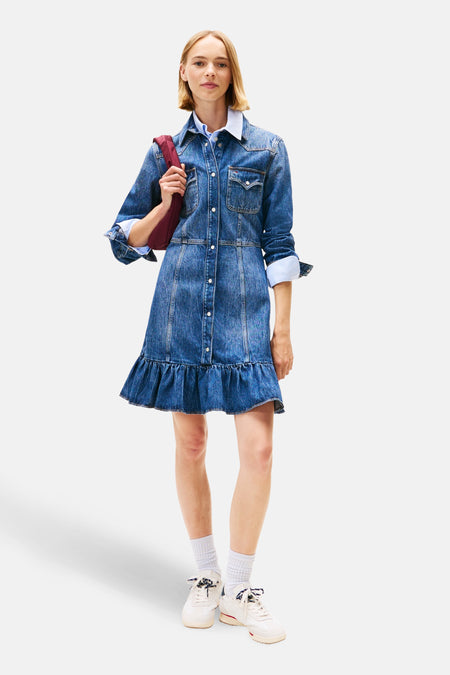 Kleedje met lange mouwen - dark blue denim