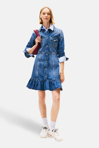 Kleedje met lange mouwen - dark blue denim - TOMMY JEANS