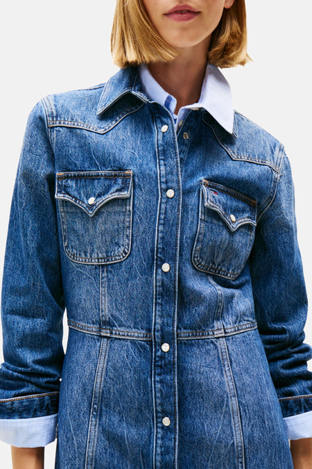 Kleedje met lange mouwen - dark blue denim