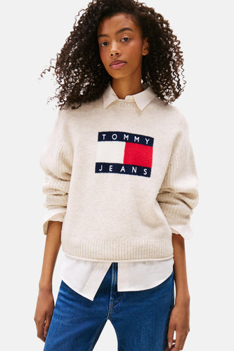 Pull à col rond - écru - TOMMY JEANS