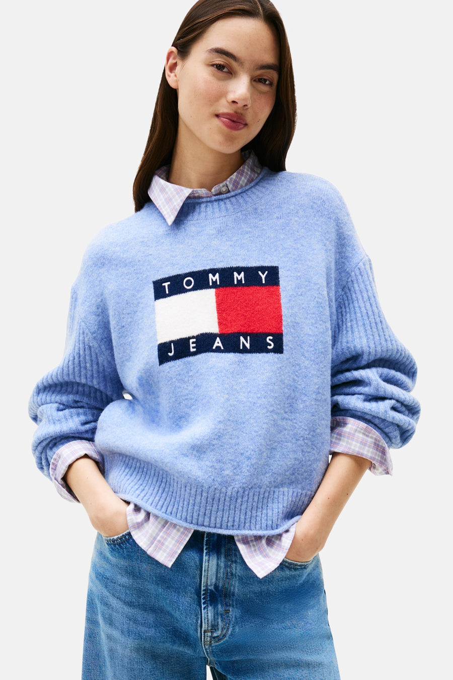 Pull à col rond - bleu - TOMMY JEANS