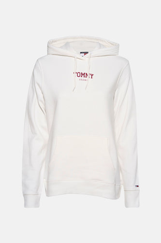 Witte sweater met kap van TOMMY JEANS, met trekkoordjes en buidelzak.