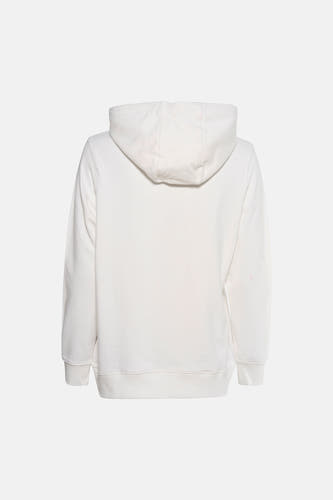 Sweat à capuche blanc de TOMMY JEANS, vue arrière avec manches longues et poignets côtelés.