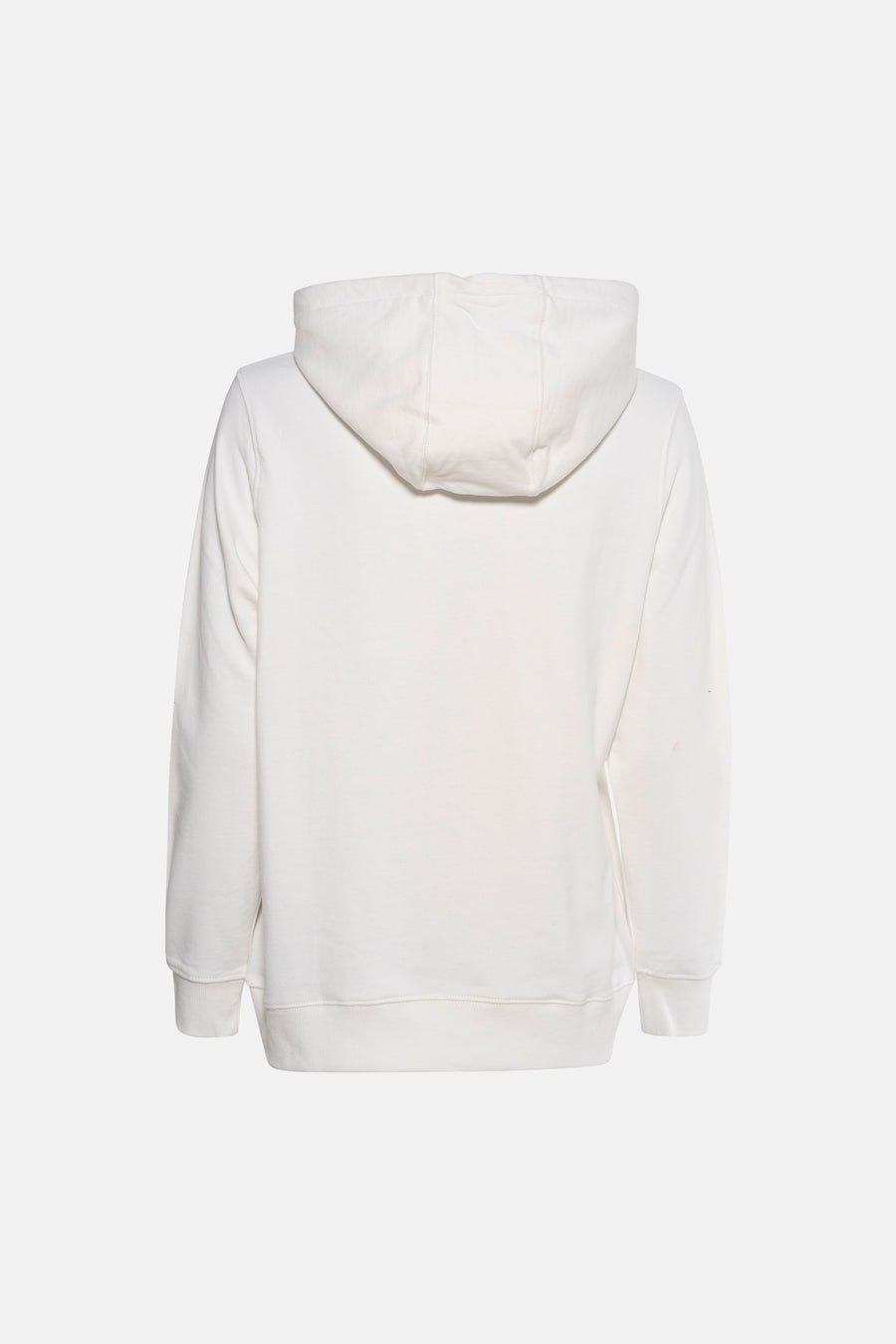 Sweat à capuche blanc de TOMMY JEANS, vue arrière avec manches longues et poignets côtelés.