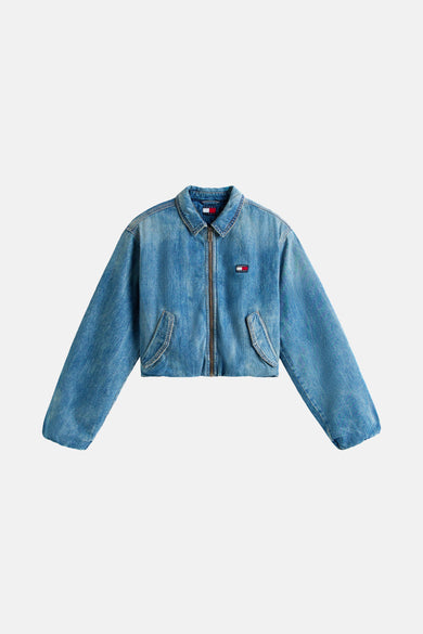 Denim jeansjas in mid blue denim van Tommy Jeans, met lange mouwen en ritssluiting.