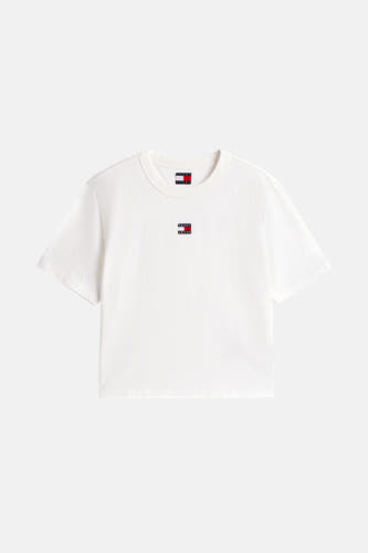 Wit T-shirt met korte mouwen van TOMMY JEANS, met een klein logo op de borst en op de kraag.