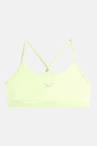 Lichtgroen T-shirt van TOMMY JEANS met zilverkleurig logo, dunne bandjes en gekruiste rug.
