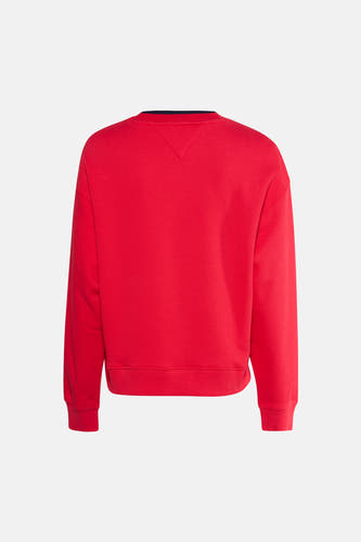 Rode sweater van TOMMY JEANS met lange mouwen, geribbelde textuur en een ronde halslijn.