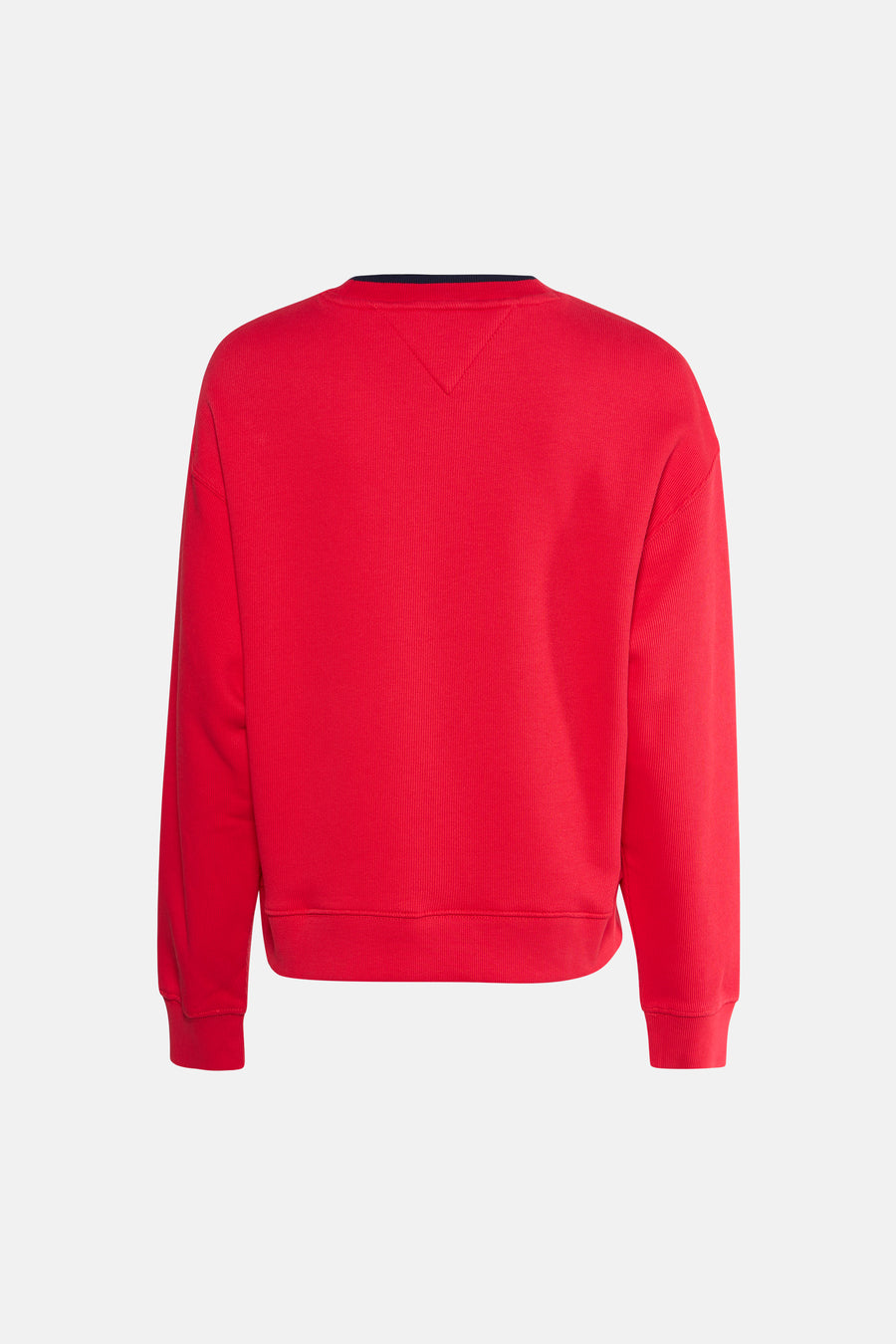 Rode sweater van TOMMY JEANS met lange mouwen, geribbelde textuur en een ronde halslijn.