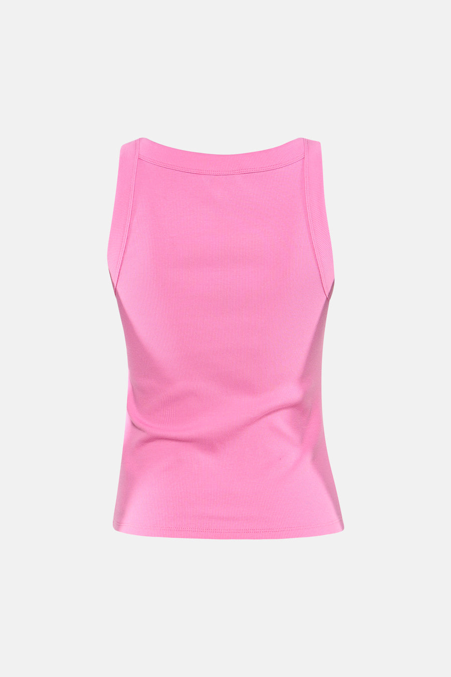 Roze ribbel tanktop van TOMMY JEANS, strak model, achterzijde, gladde stof, minimalistisch design