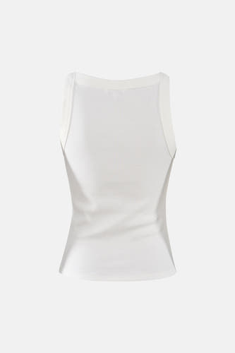 Witte ribbel tanktop van TOMMY JEANS, strak model, rugzijde, minimalistisch design
