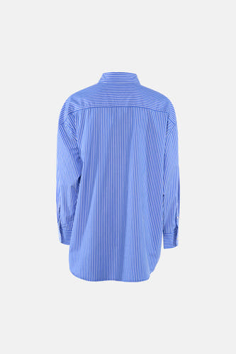 Blauw gestreept overhemd met lange mouwen van TOMMY JEANS, achterkant, verticale witte strepen, losse pasvorm