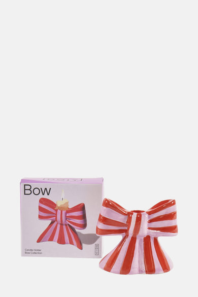 Multikleurig 'Bow' kaarsenhouder van DOIY, met rood-roze strepen en een keramische textuur.