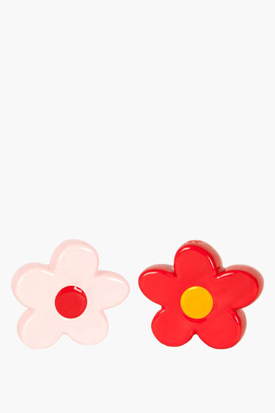 Bloemvormige geschenken van DOIY, een roze en een rode met een contrasterend gekleurd midden.