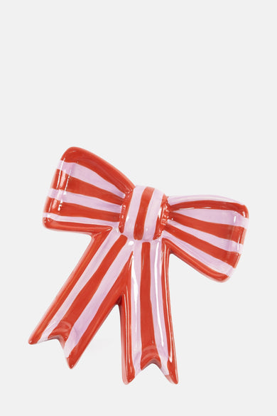 Multikleurig cadeau van DOIY, in de vorm van een gestreepte, rood en roze strik.
