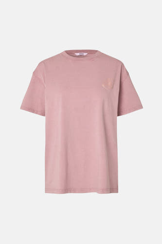 Roze T-shirt van ENVII met subtiele abstracte print op de borst en ronde hals.