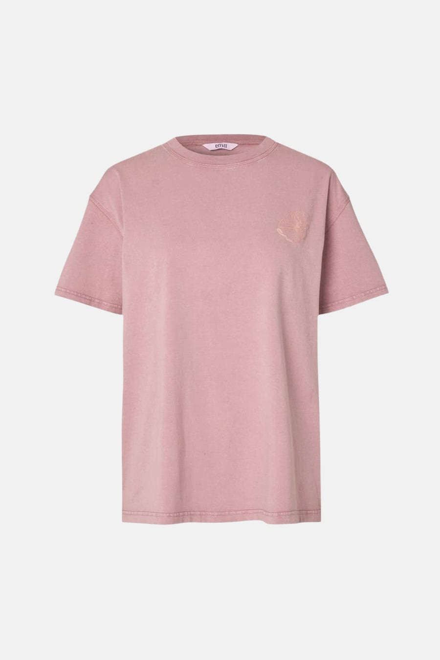 Roze T-shirt van ENVII met subtiele abstracte print op de borst en ronde hals.
