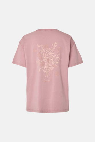 Roze T-shirt van ENVII met een lichte bloemenprint van een boeket op de achterkant.