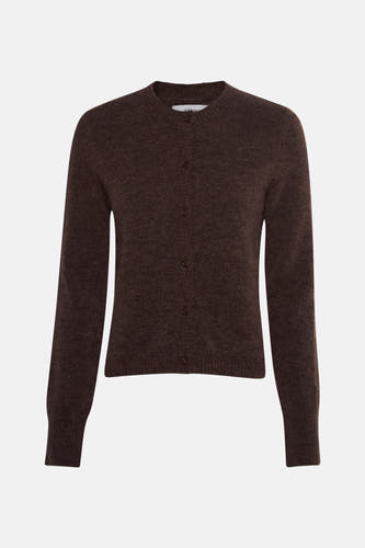 Bruin vest van ENVII met een gladde stof, knoopsluiting en lange mouwen.
