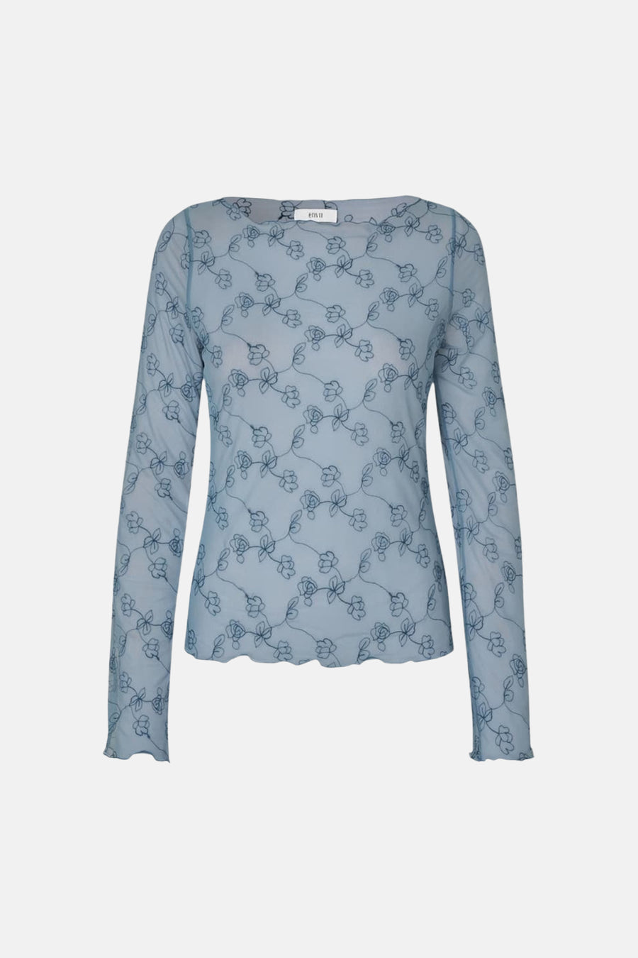 Chemisier bleu à manches longues d'ENVII, avec un motif floral subtil.